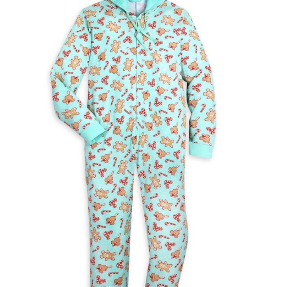 Disney Aqua Holiday Gingerbread & Candy Cane Zip-Up Onesie